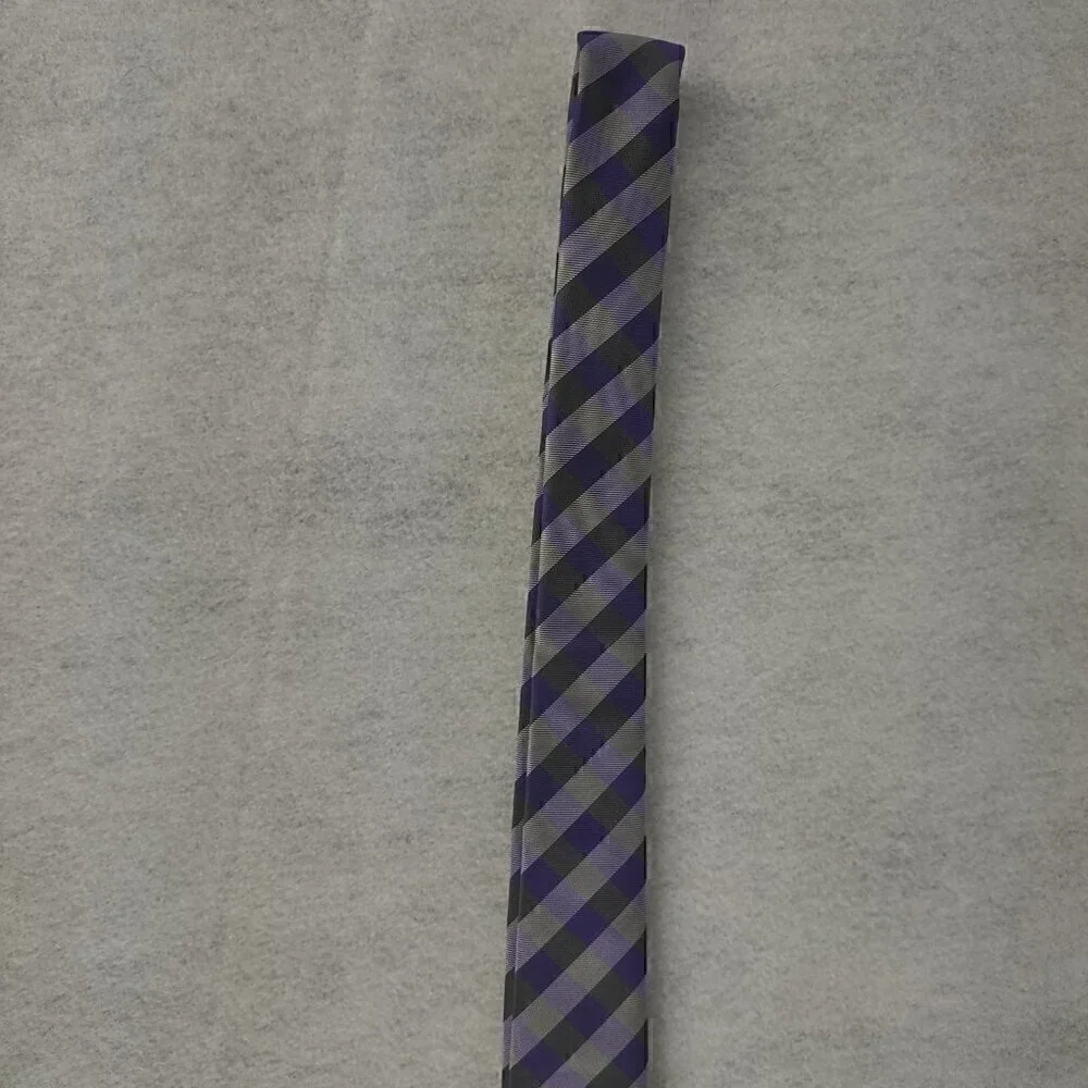JF J. Ferrar Men's Purple, Gray, Dark Gray Striped 100% Polyester Men’ Neck Tie - Picture 6 of 12